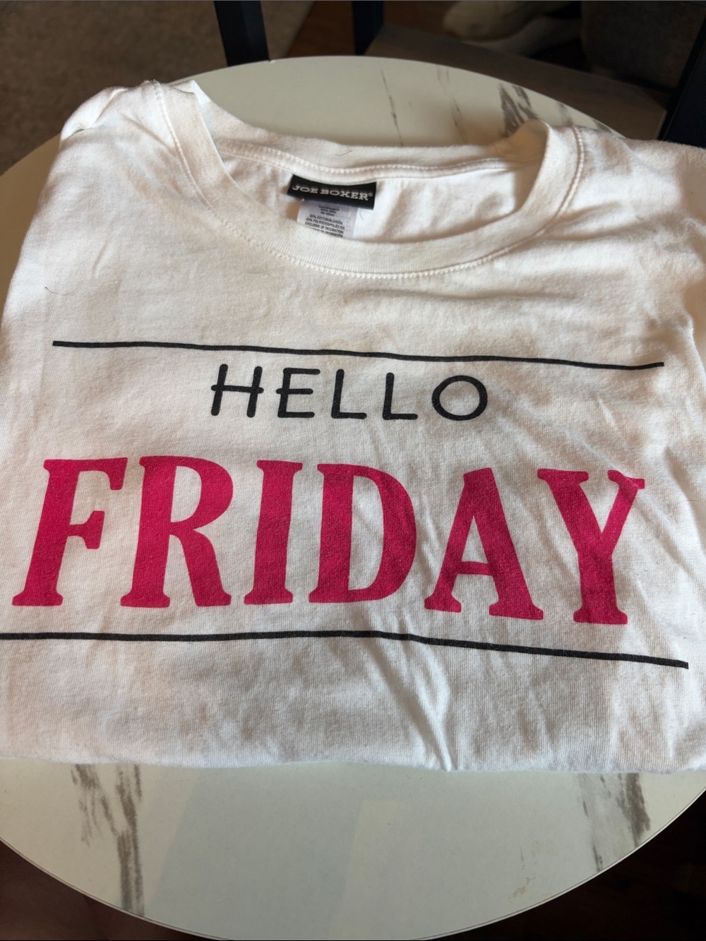 Joe Boxer White Tee with Bright Pink "FRIDAY" Graphic